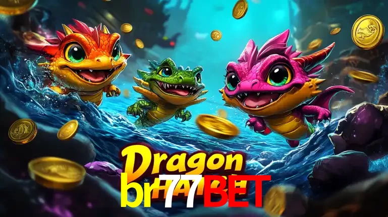 Arte promocional do jogo Dragon Hatch com três adoráveis dragões bebês nadando entre moedas de ouro, um dos slots mais divertidos para jogar no cassino br77bet.