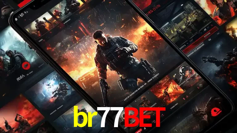 Tela de um celular exibindo uma galeria de jogos de tiro com temática militar, mostrando a variedade de e-sports disponíveis para apostas na plataforma de entretenimento br77bet.