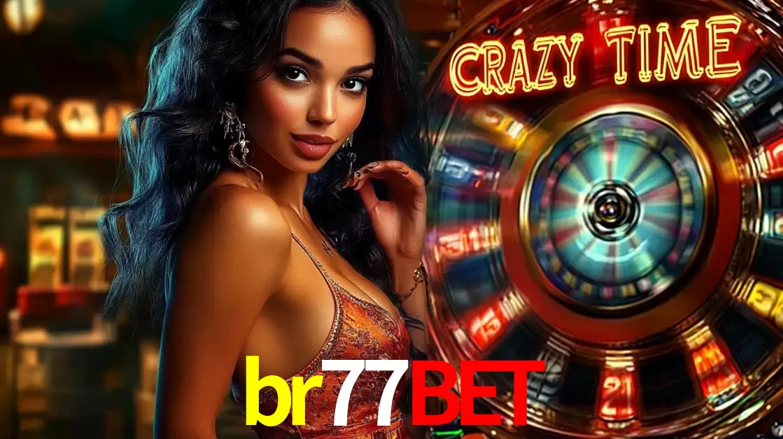 Mulher elegante ao lado da vibrante roda da fortuna do jogo de cassino ao vivo Crazy Time, um dos game shows mais populares e cheios de prêmios do br77bet.